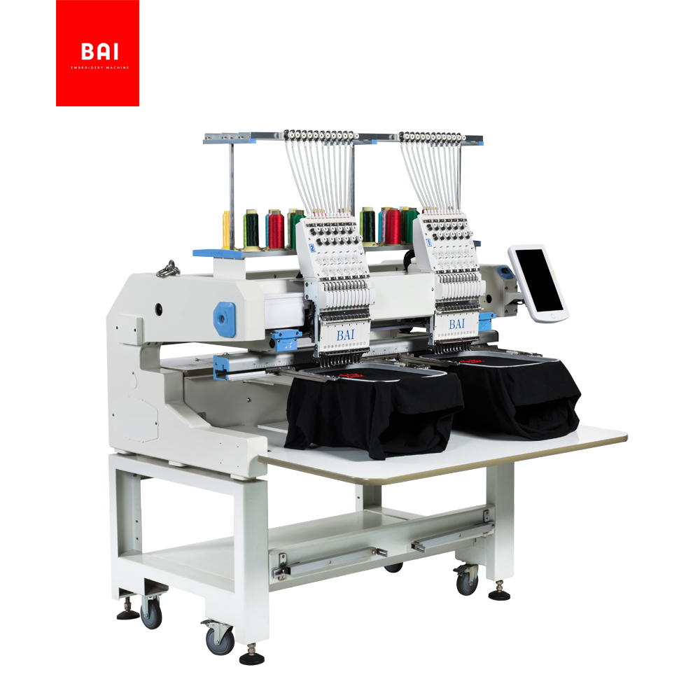 BAI Programmable 12 Needle 2 Heads Computer Hat Embroidery Machine for design shop