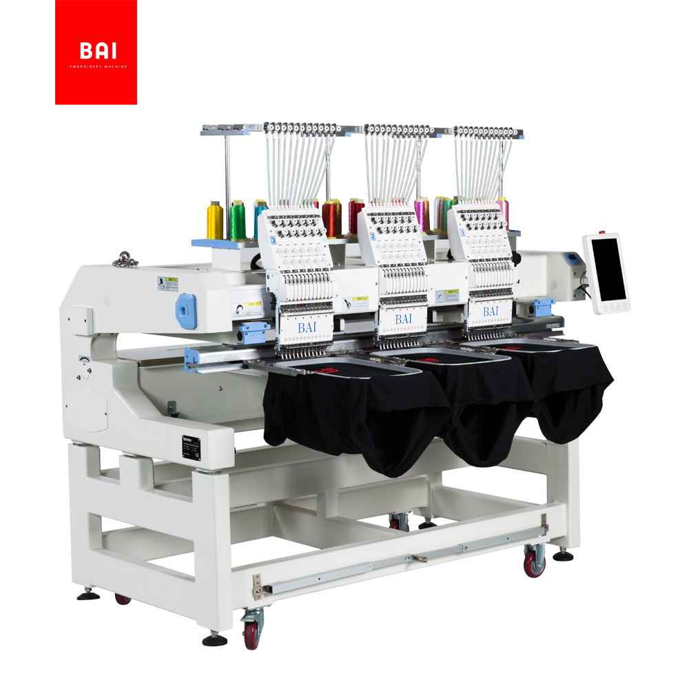 BAI Commercial 3 Head 12 Colors Computer Hat Flat T-shirt Embroidery Machine