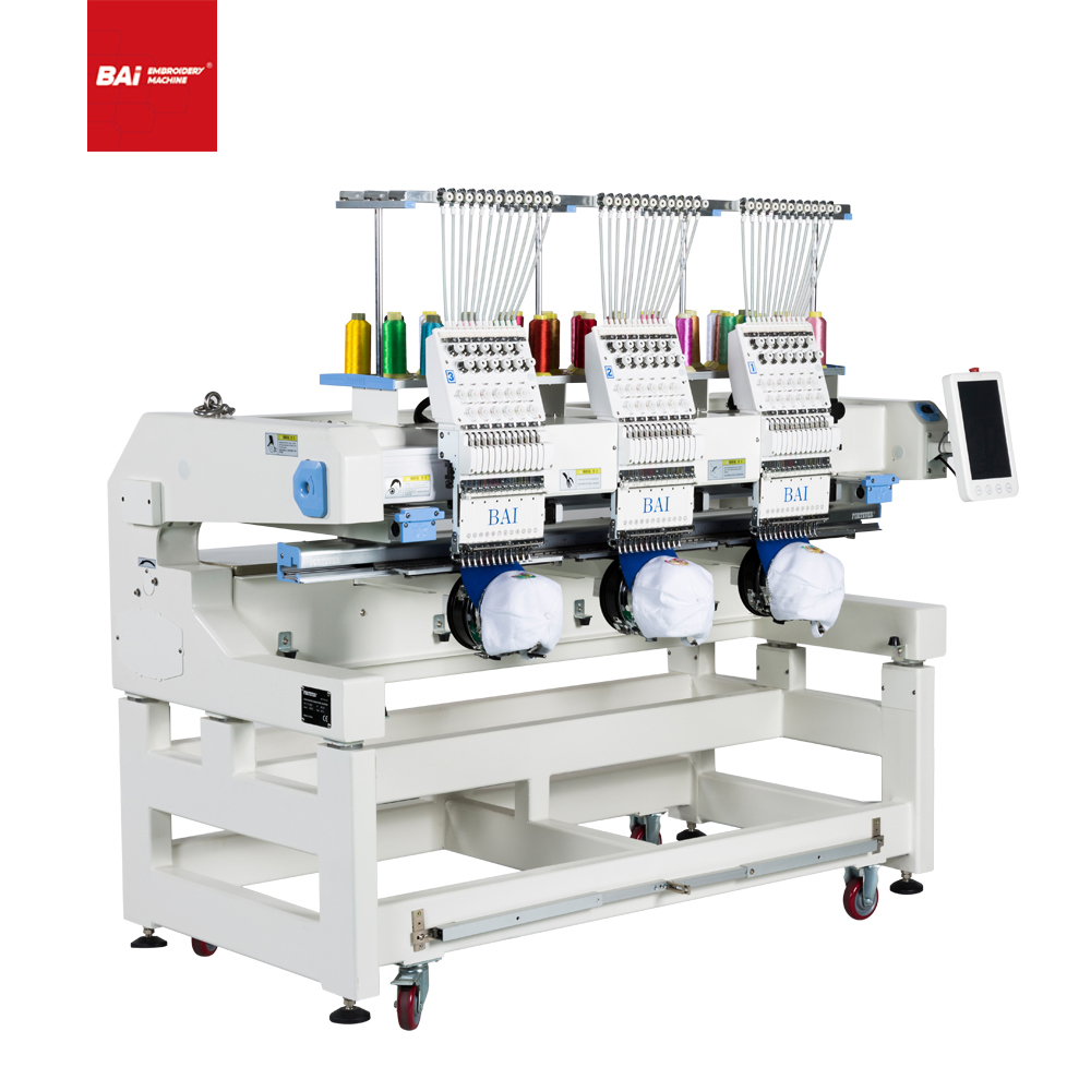 BAI Automatic Twelve Needles Three Head Computer Hat Embroidery Machine for Factory