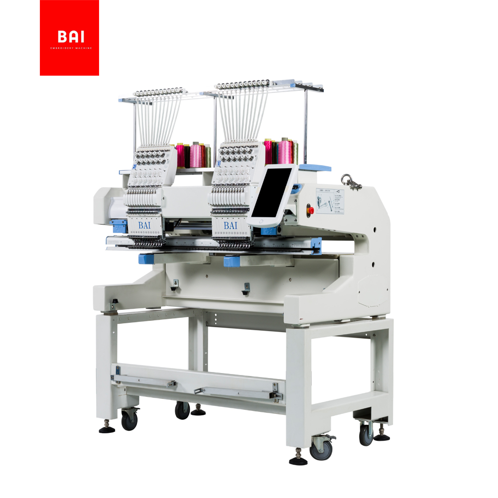 BAI High Performance 2 Heads Hat Flat Computer 12/15 Colors Embroidery Machine