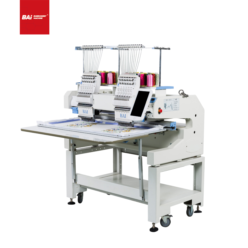 BAI Worktable Size Computer 2 Heads 12 Needle Hat T Shirt Embroidery Machine