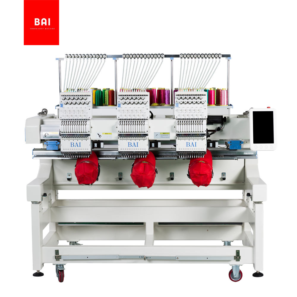 BAI Commercial 3 Head 12 Colors Computer Hat Flat T-shirt Embroidery Machine chain